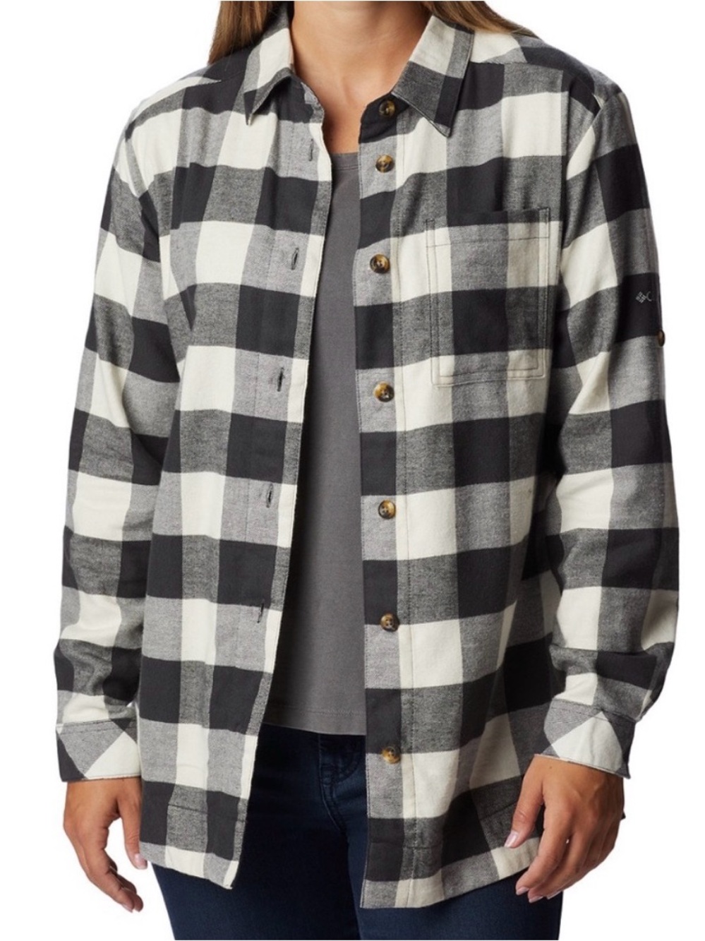 Columbia Black & White Buffalo Plaid Flannel